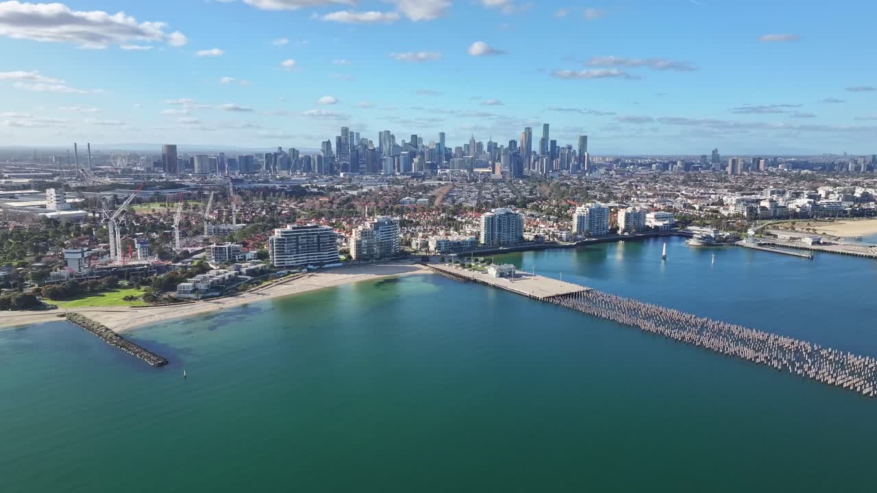 Overhead view of Melbourne waterfront
