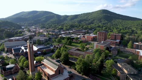 aerial fast push into appalachian state university campus in boone nc, north carolina