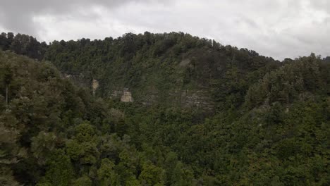 Rugged-cliffs-overgrown-by-a-dense,-leafy-jungle