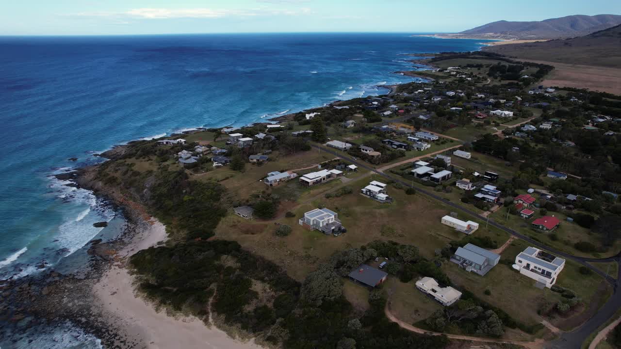 Falmouth And Surrounding Seascape In Tasmania, Australia - Drone Shot