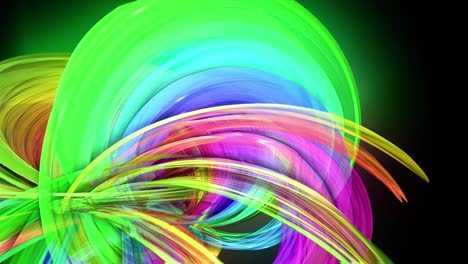 transparent colored lines with a neon glow on a black background. motion graphics 3d looped background with multicolor colorful rainbow ribbons. beautiful seamless background in motion design style 22