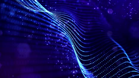 las partículas azules brillantes forman líneas, superficies, estructuras de cuerdas complejas en movimiento suave como en el micro-mundo o el espacio.