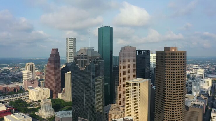 Aéreo, Cidade, Urbana, Houston, Texas, Ocidental, Helicóptero, Metropolitano, Humanidade, Cidade, Drone