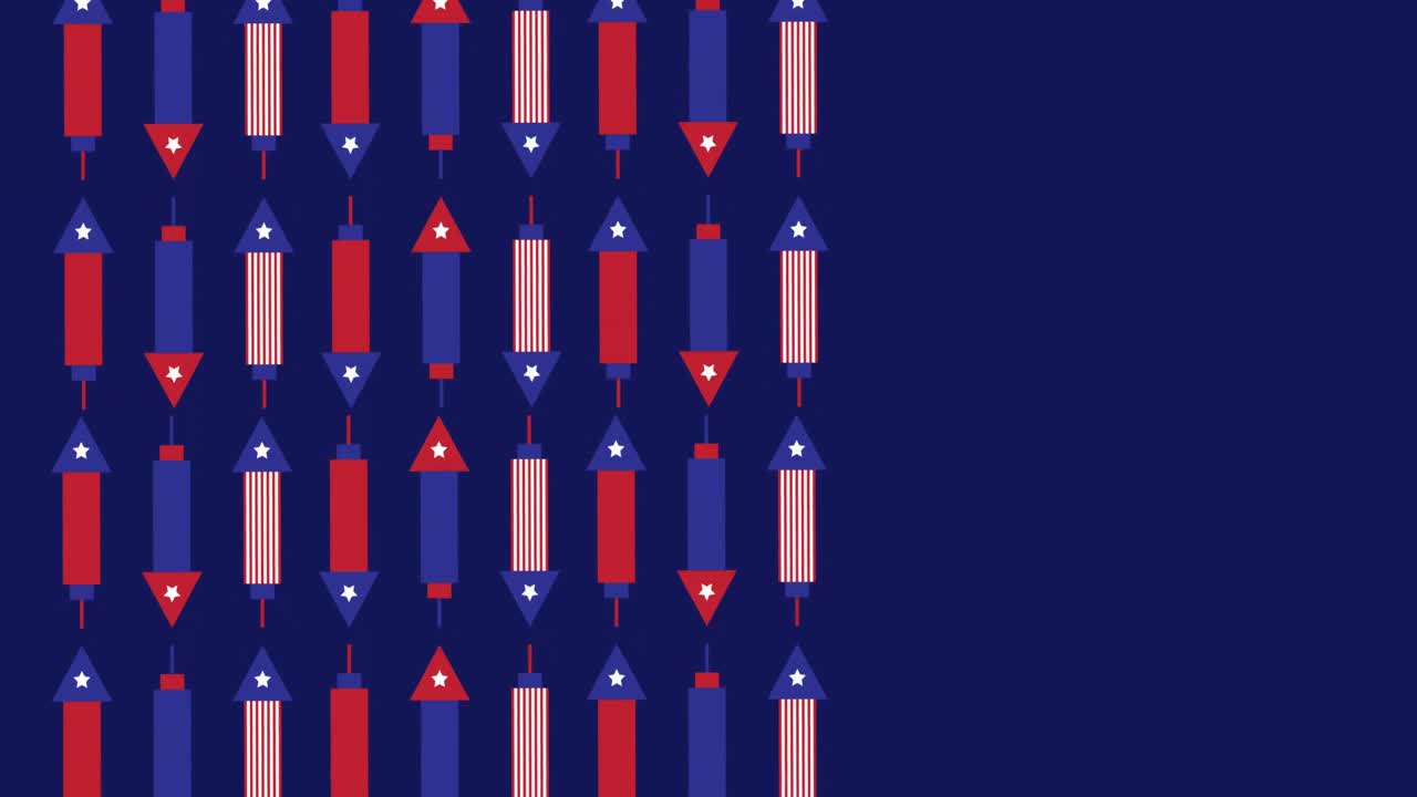 파란색 배경에 복사 공간과 함께 미국 국기 패턴의 애니메이션