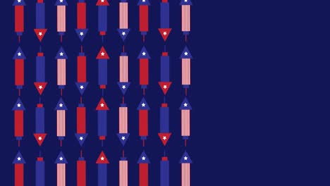 animation of american flag pattern with copy space on blue background