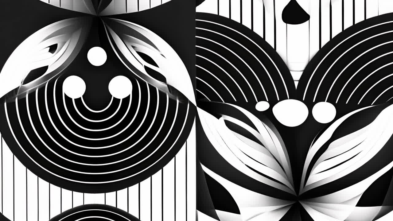 Abstract black and white geometric shapes and patterns animation