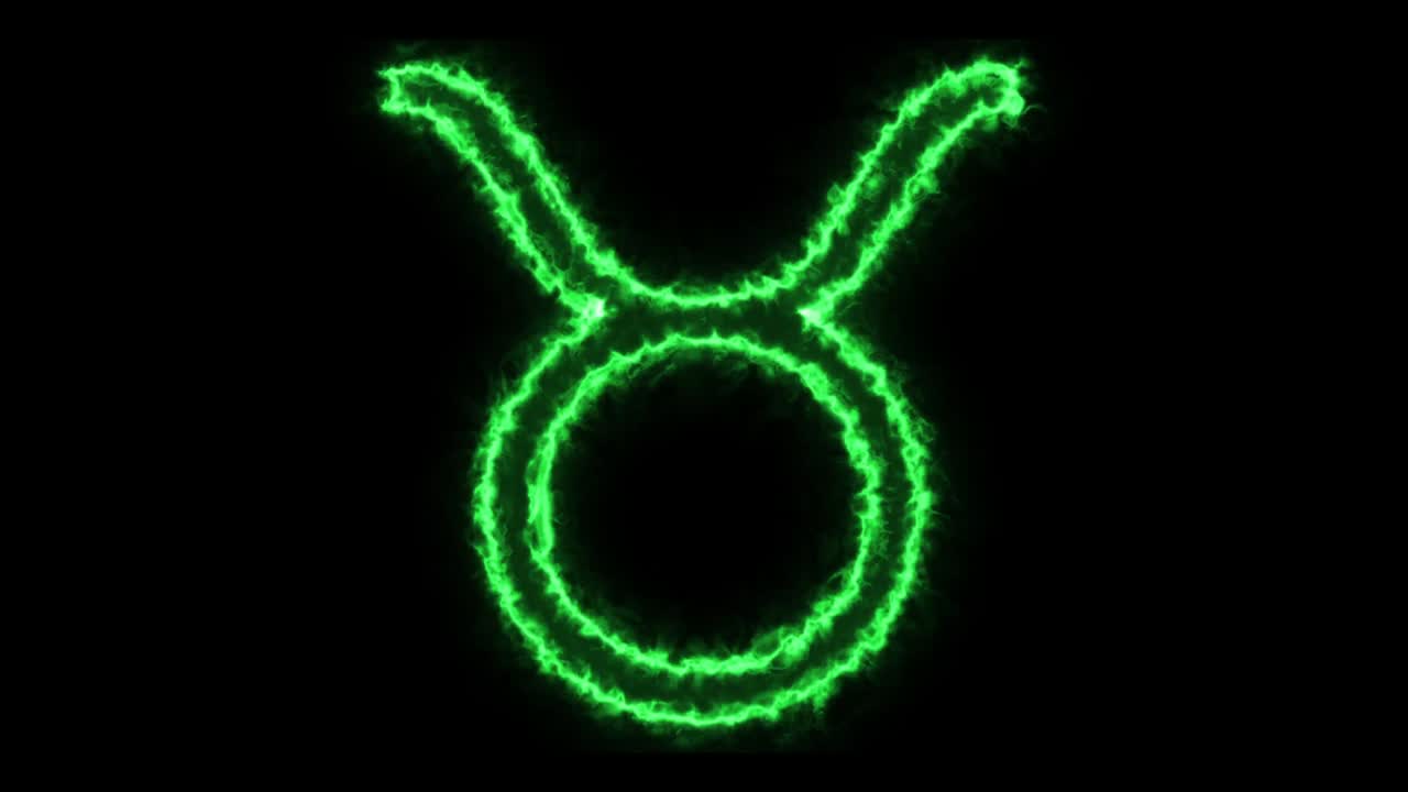 별자리 타우루스 (taurus) 는 검은색 배경에 화재 애니메이션을 보여줍니다.