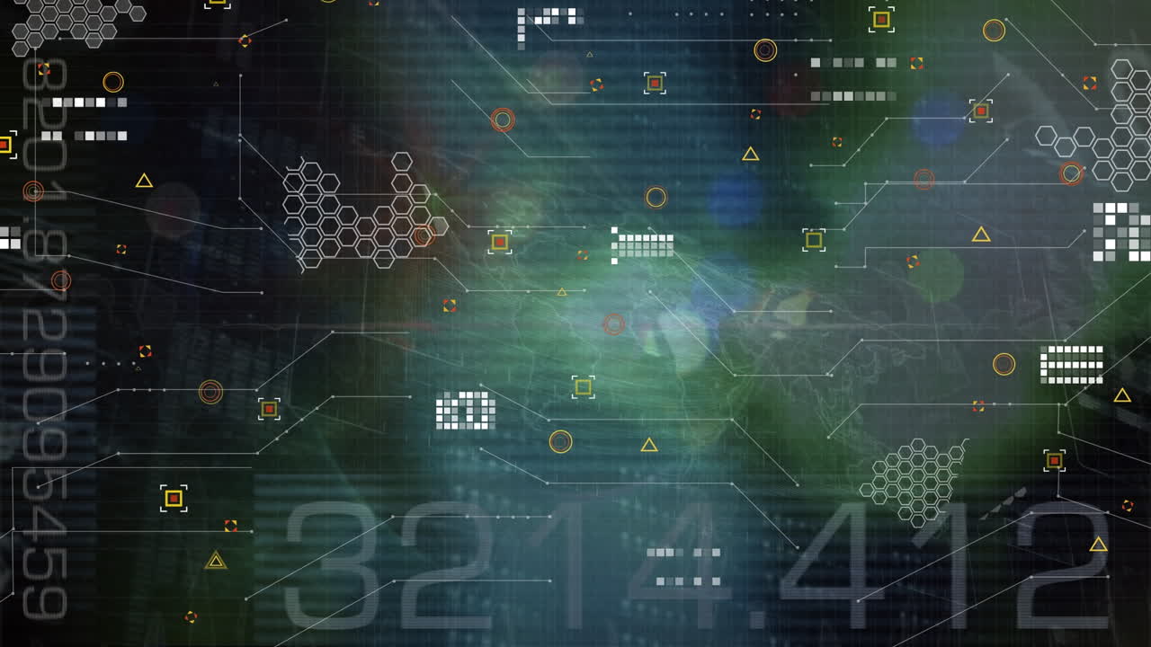 Animation of diverse data, numbers and icons on digital space