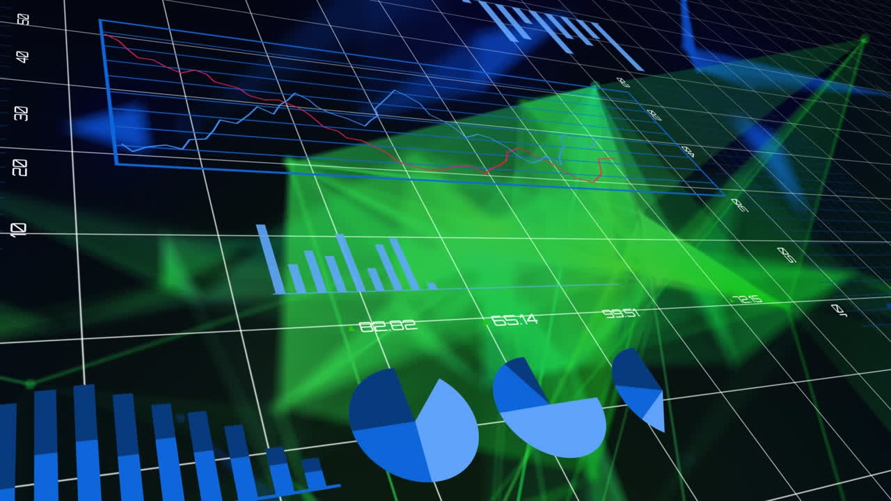 animación del procesamiento de datos financieros sobre formas en fondo negro