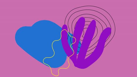 animación de formas abstractas de colores vibrantes púrpura y azul que se mueven sobre un fondo rosa