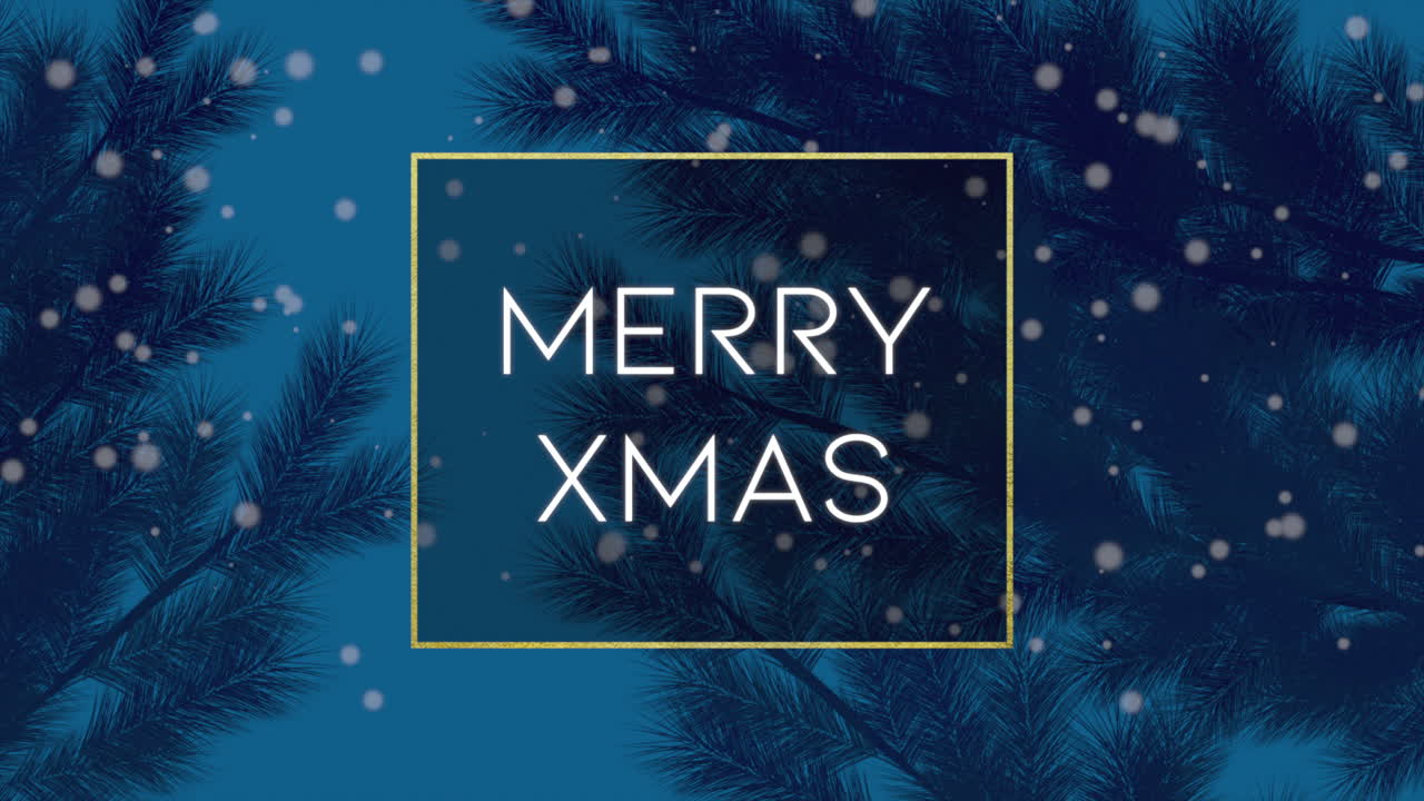 밤에는 날아다니는 눈송이와 크리스마스 트리가 있는 메리 크리스마스