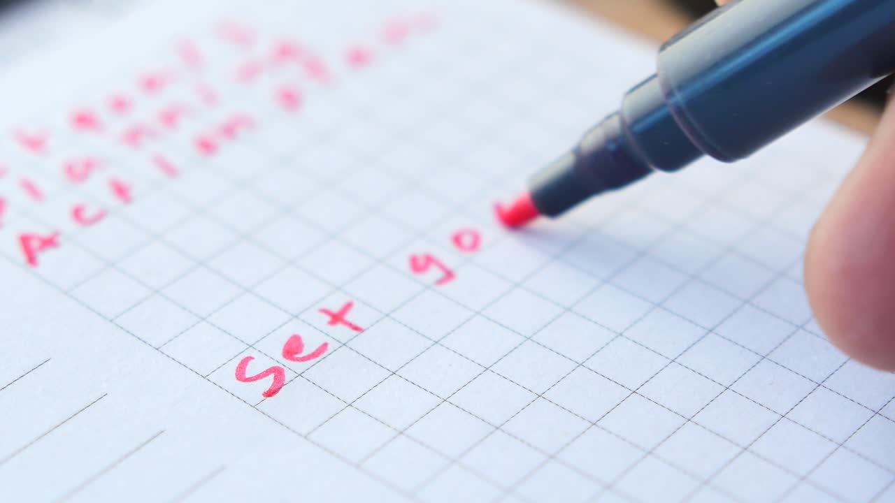 Handwritten goal setting list on grid paper