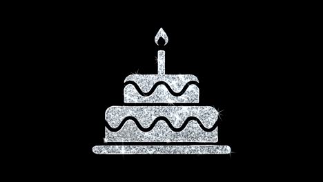 birthday cake icon shining glitter loop blinking particles .