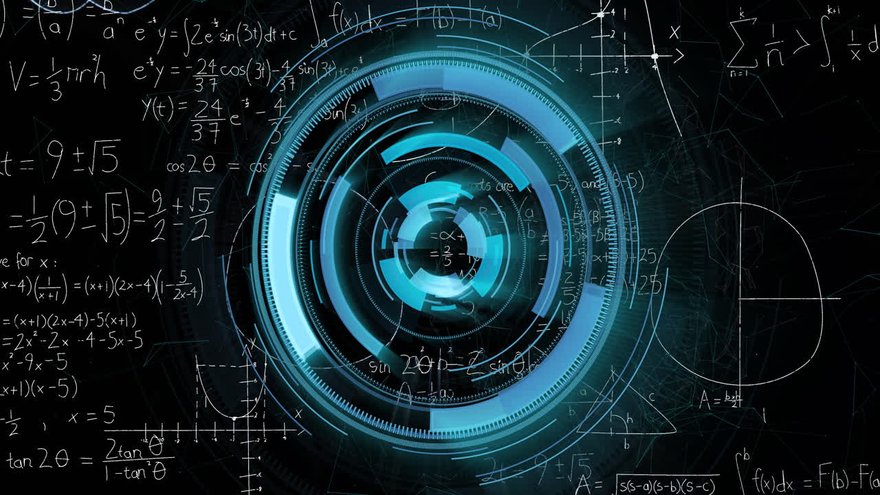 Animation of scope scanning over mathematical equations on black background