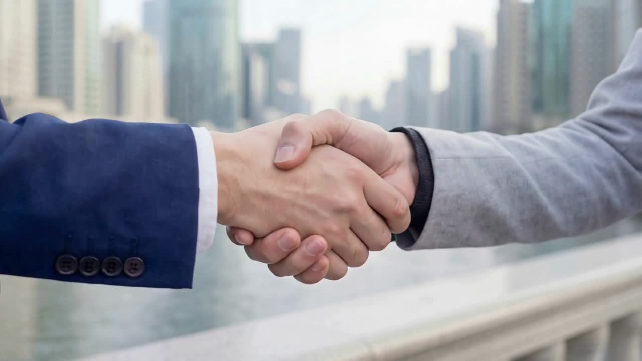Una stretta di mano tra due professionisti a simboleggiare un accordo di partnership e la collaborazione aziendale