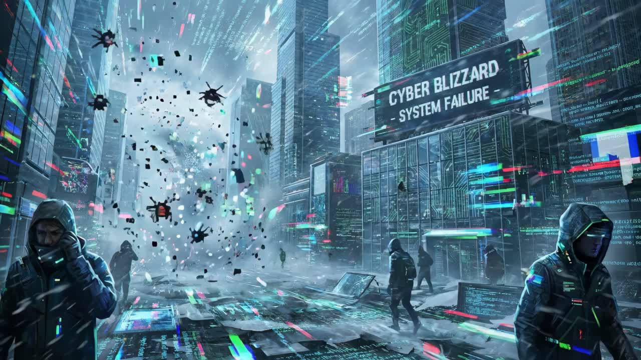 Cyberpunk System Failure in a Glitching City