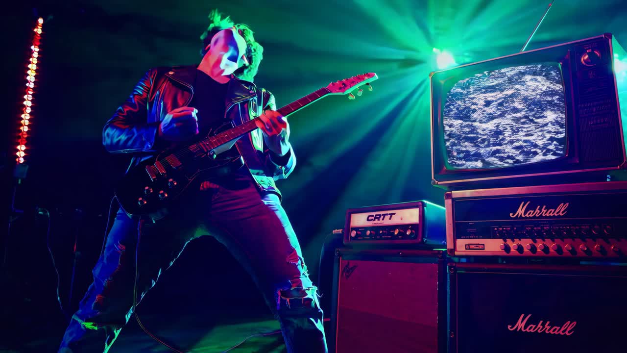 록 무대에서 공연하는 기타리스트