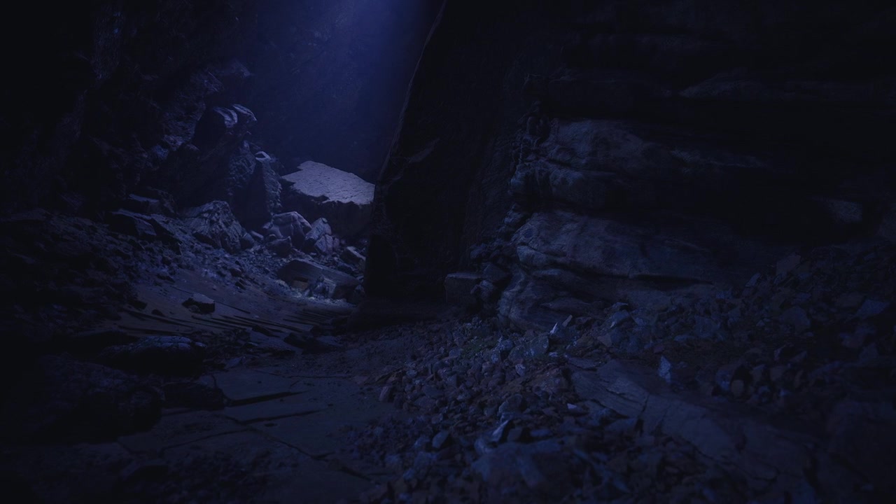 Glimpse of cave silent cavern reveals cool blue hues and sharp contours