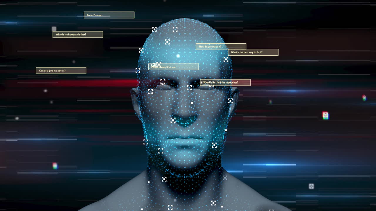 animación del procesamiento de datos sobre el humano digital