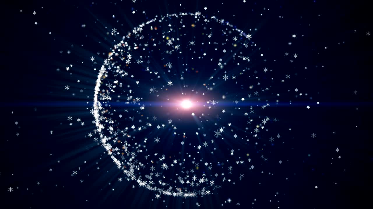 Loop seamless, Abstract background with circular shape formed of small particles. Light ray effect, UHD 4k.