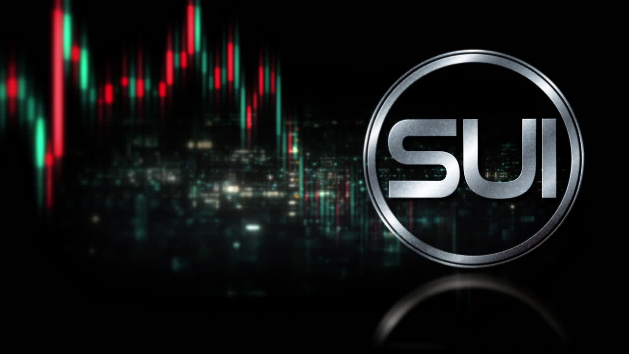 Futuristic digital background highlighting advanced cryptocurrency and encryption technology, featuring blockchain networks and secure cryptographic systems : SUI