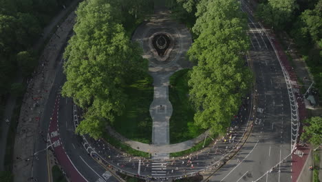 aerial view of participants running the brooklyn half marathon. shot at grand army plaza in new york city.