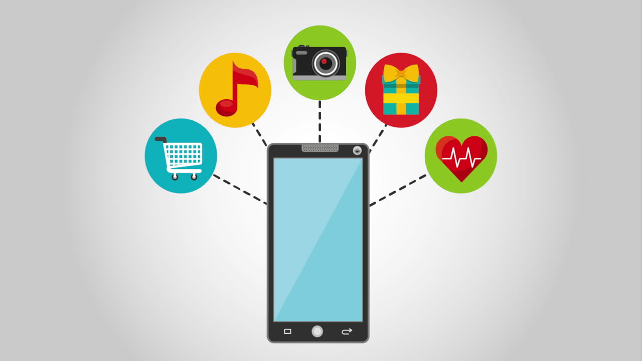 다양한 앱 아이콘이 있는 휴대전화