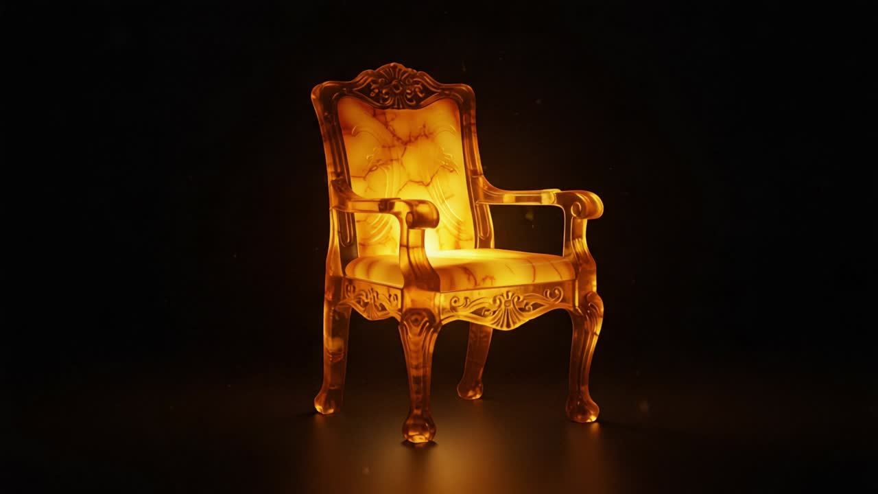 A Stunning Golden Chair Illuminated Against a Dark Background, Showcasing Intricate Design and Luxurious Aesthetic Appeal in a Captivating Visual Presentation