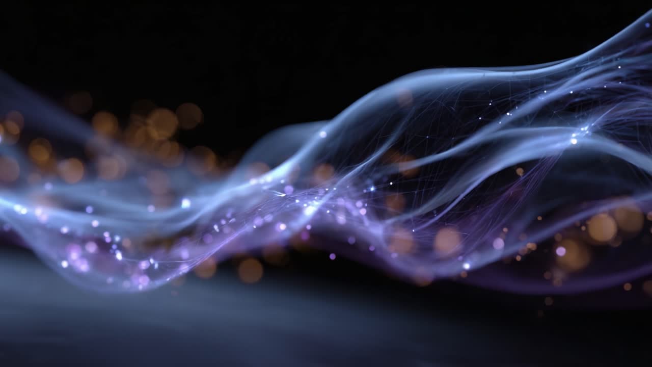 A Captivating Flow of Light Particles and Ethereal Waves Illustrating the Beauty of Abstract Digital Landscapes in a Darkened Space