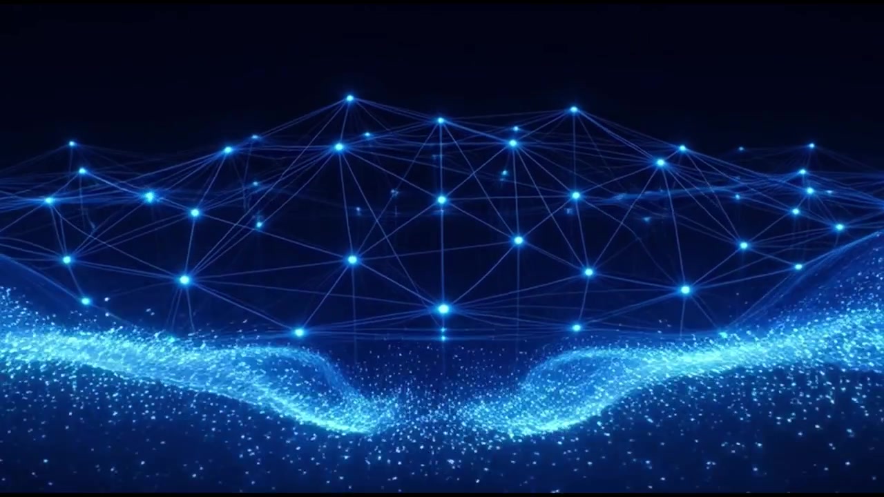 Abstract Digital Network Connection with Glowing Blue Particles