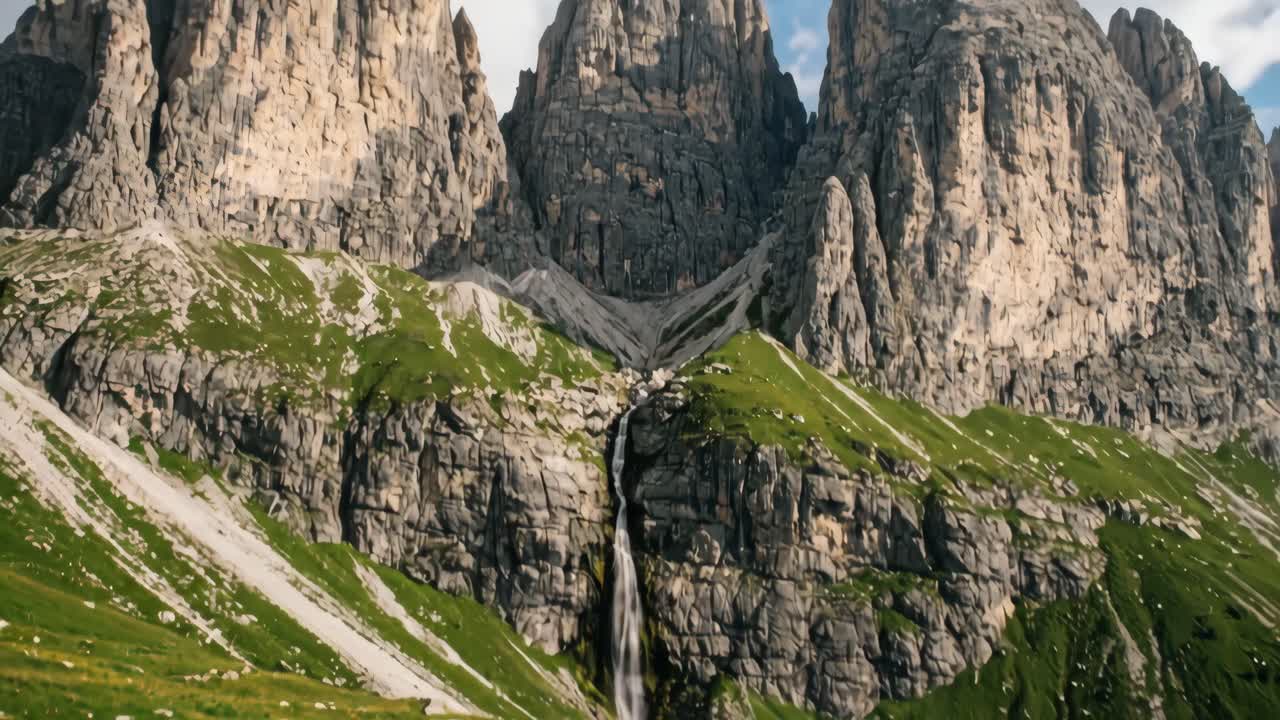 Time-Lapse af majestætiske bjergtoppe med vandrere og vandfald