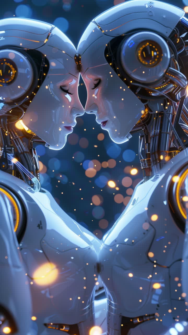 female cyborg robots embracing and in love made with generative AI