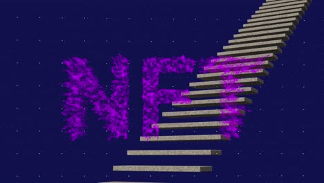 Animation-of-nft-text-and-stairs-on-blue-background