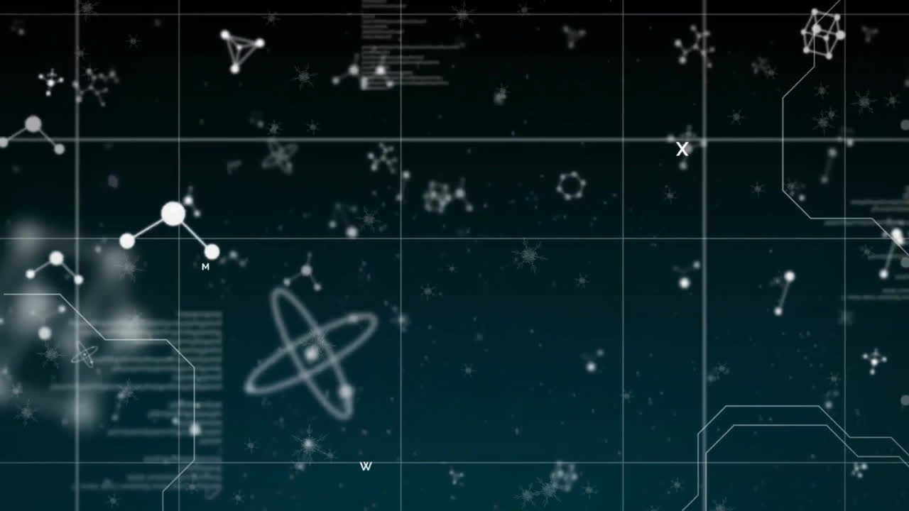 검은색 배경에서 데이터 처리를 통해 분자의 애니메이션