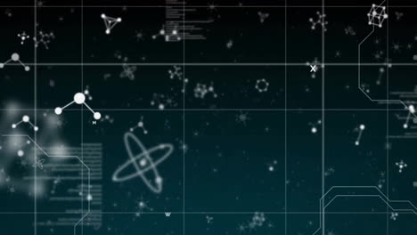 animation of molecules over data processing on black background