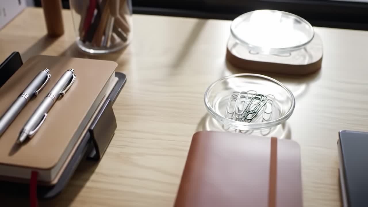 An Elegant Workspace Setup Showcasing Quality Stationery, Paper Clips, and Neat Organization for Enhanced Productivity and Creativity in Modern Work Environments