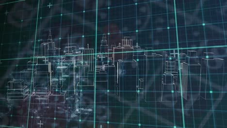 animación del procesamiento de datos y la ciudad sobre chips