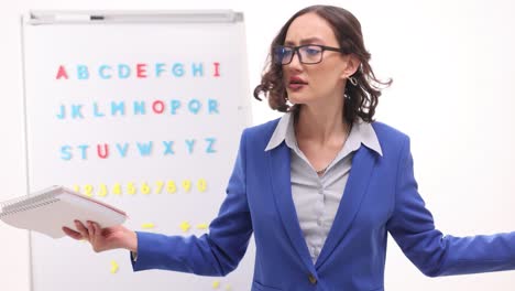 frustrated female teacher in a classroom