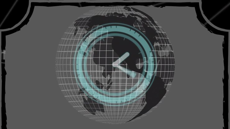 Animation of clock and globe on white background