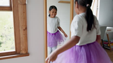 ballet, mirror and child dancer dancing to