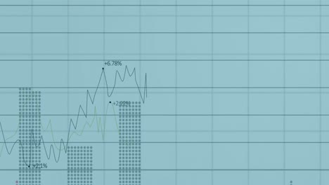 animación de múltiples gráficos y números cambiantes sobre el patrón de cuadrícula contra un fondo abstracto