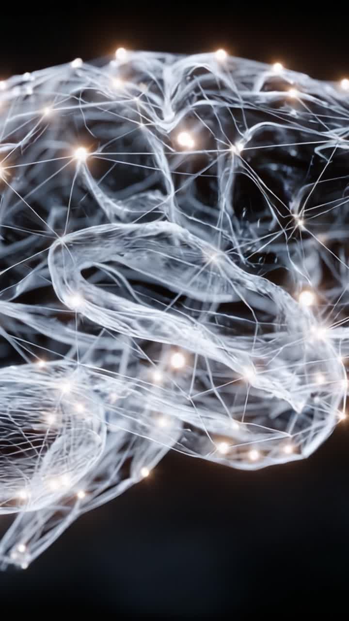 Una Visualizzazione Intricata di una Rete Cerebrale Futuristica, Illuminata da Percorsi Connettivi Luminosi e che Incarna la Complessità delle Connessioni Neurali e dell'Attività Sinaptica