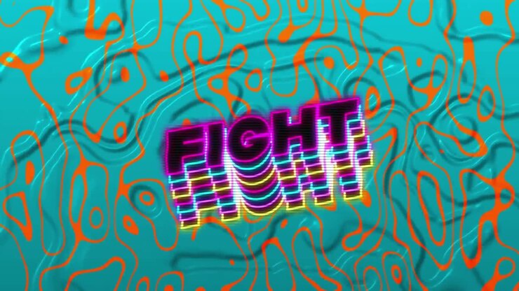 Animazione di testo 'fight' su linee su sfondo verde