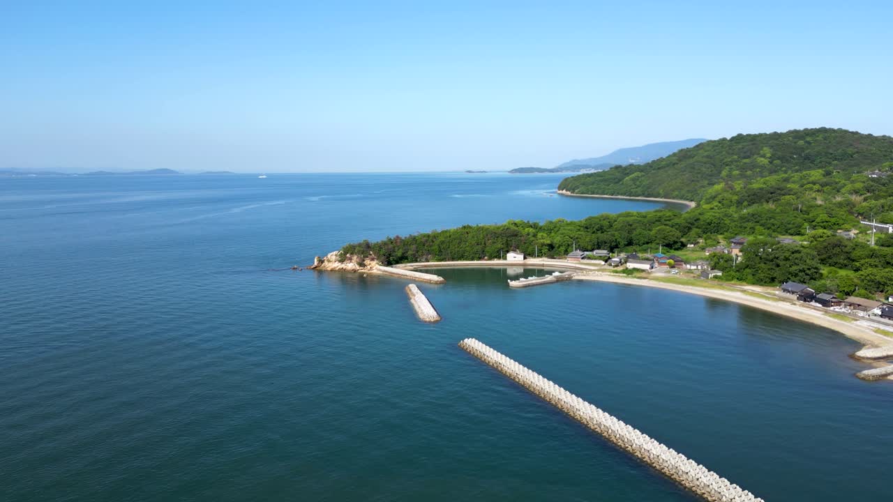 Small Seto inland sea island Teshima. Aerial drone view