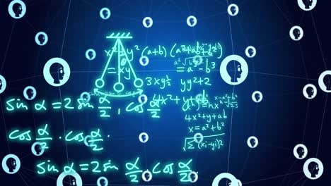 Animation of ai text and icon, data processing over mathematical equations