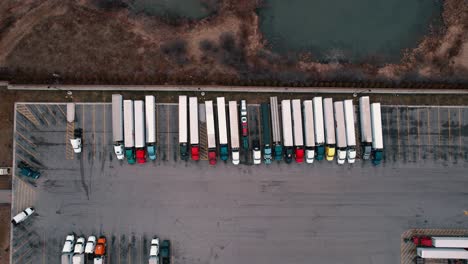 static aerial of top down truck stop aerial view