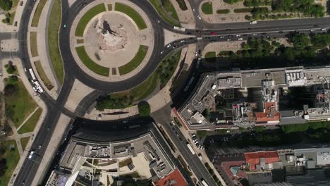 Top-View-of-Marques-de-Pombal-Square,-Lisbon,-Portugal