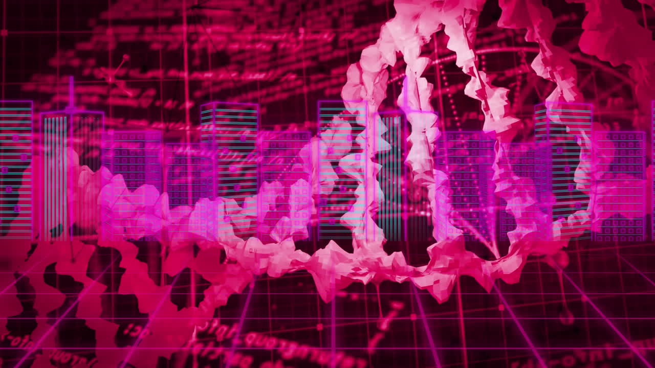 DNA strand with binary coding, processing scientific data in animation