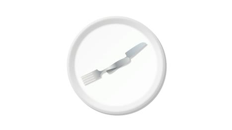 hora de comer. un plato con un reloj. plato blanco con cuchillo y tenedor como una manilla de reloj. elemento gráfico en bucle
