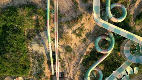 Colorful-Water-Sliders-At-Playground-Park-In-Pontevedra,-Spain